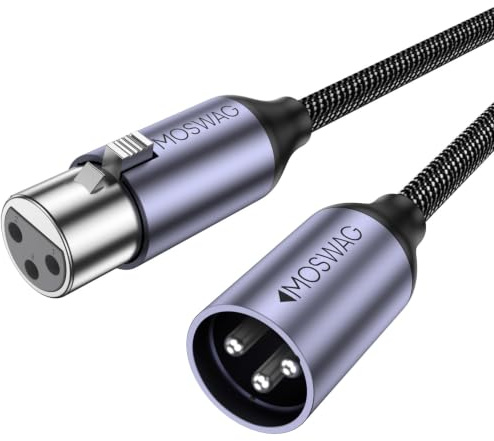 MOSWAG XLR Kabel 3M, 3-polig Mikrofonkabel XLR Stecker auf Buchse | Symmetrisch Doppelt Abgeschirmt OFC Nylon Geflecht für Mikrofon, Mischpult, Aktivlautsprecher, Studio, Bühne, DMX Licht