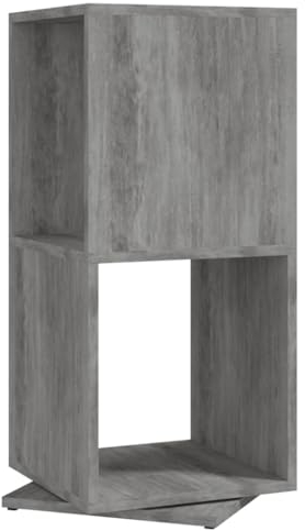 SDWEHO7 Bücherregal 2 Ebenen, Drehbares Regal mit Buchstützen, Standregal für kleine Räume, Aufbewahrungsregal, 2 Stufe Drehregal für Wohnzimmer, Betongrau 34,5x34,5x75,5 cm Holzwerkstoff