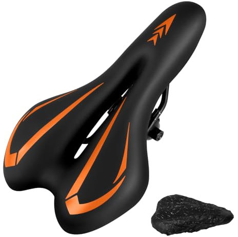 Mjkeomo Gel-Fahrradsitz für Damen und Herren, wasserdicht, atmungsaktiv, Mountainbike-Sattel, Gel-Fahrradsattel für MTB, BMX, Rennrad, Stadtfahrräder, Heimtrainer (Orange)