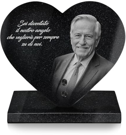 ETERNEL - Personalisierte Grabplatte Premium, Massiver Granitherz, Foto und Text lasergraviert, personalisierte Grabplatte mit Foto, Friedhofsplatte, Grabplatte, Grabstätte, Beerdigung, Verstorbener