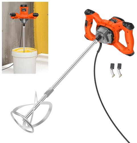 Betonmischer Mörtelrührer 2600W 230V, Elektrisch Rührwerk Rührgerät 6 Geschwindigkeit Einstellbar, 1700U/Min Quirl Mörtelrührer Rührgerät Mörtel, 2M Langes Kabel, Orange