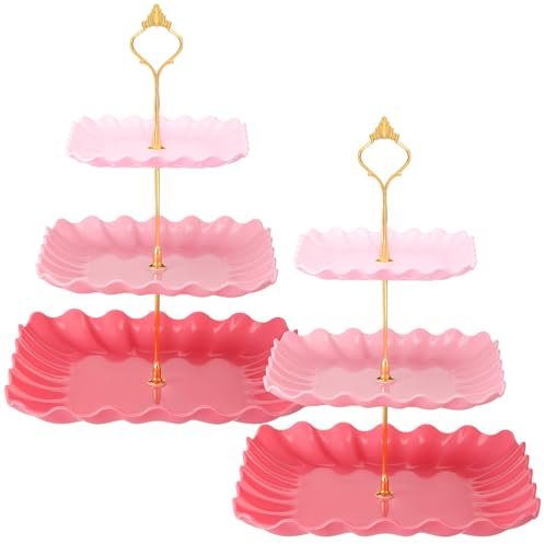 Lallisa Confezione da 2 alzate per cupcake a 3 livelli, piatti da dessert in plastica, quadrati, per matrimoni, feste di compleanno, tea party e baby shower