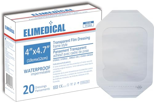 ELIMEDICAL 20 Stück Transparenter Folienverband, Wasserfest, Selbstklebend, Für Tattoos, Verbrennungen, Wunden und Schürfwunden -10cm x 12cm