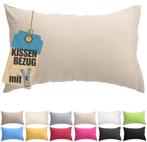 Kissenbezug 50x70 cm Beige Baumwolle - Kissenhüllen einfarbig | Reißverschluss verdeckt, waschbar, atmungsaktive Baumwoll-Mischgewebe (85% BW, 15% Poly), Kopfkissenbezug, viele Variante