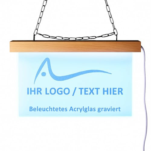INDIGOS UG - LED Lampen personalisiert mit Logo oder Wunschmotiv graviert - Schilder selbst gestalten Leuchtschild 28x20 cm zum Hängen an Wand oder Scheibe - Werbung Büro Praxis Laden Gastronomie