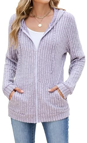 iChunhua Women's Long Sleeve Zip up Hoodies Oversized Hooded Cardigans Lightweight Jacket with Pockets (Purple, X-Large)