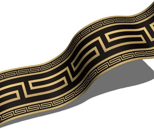 Liwo Geometric Pattern Luxury Self-Adhesive Wallpaper Borders,Black-Golden Wall Waist Line Waterproof Stickers Bathroom Kitchen Vinyl Decor for Home Office 3.94x78.74inch/10x200cm -1 Roll