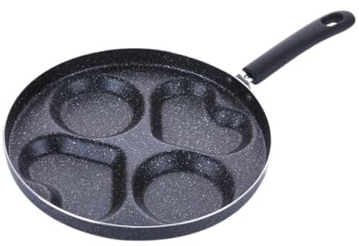 Ipetboom Four-Hole Heart-Shaped Non-Stick Egg Frying Pan 28cm Maifan Stone Pancake Steak Breakfast Maker Suitable for Induction Cookers