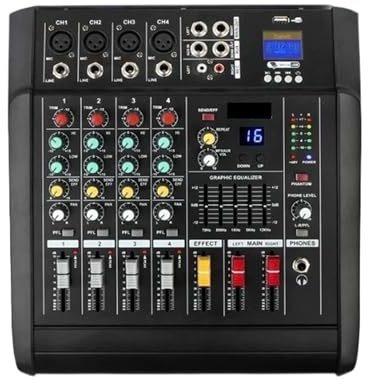 Controlador de DJ, Mezclador amplificador de potencia de 4 vías, 500 W, mezclador de DJ, equipo de escenario, mezclador de computadora, teléfono móvil, grabación en por Bluetooth