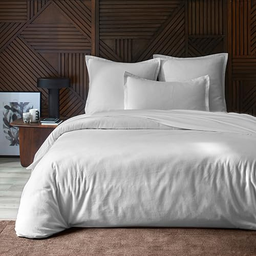 Duquennoy & Lepers - Parure Housse de Couette 2 Personnes en Flanelle 100% Coton - Housse de Couette 260x240 CM avec Rabat et 2 Taies d'oreiller 63x63 CM - Uni Blanc