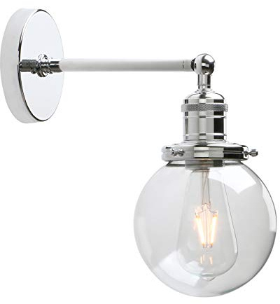 GGYTMQL Lighting Industrial Vintage Loft Bar Sconce Wall Lights Fittings, Globe Glass Shade Wall Lights for Bathroom Kitchen Island Bedroom Cafe Corridor Restaurant (Brushed)