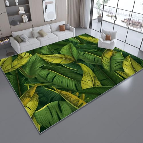 Tappeto Di Flanella Stampato Elementi botanici Illustrazione foglie di banano, Verde scuro Super Morbido Tappeti Del Soggiorno Camera Tappeti Per Bambini, Decorazione Tappeto Antiscivolo 80 x 150 cm