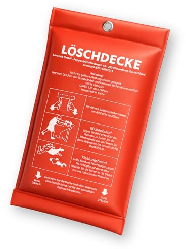120x120 cm Löschdecke für Zuhause, Haus und Küche, Notfall Ausrüstung: Löschdecke Küche, Feuerlöschdecke Brandschutzdecke für Fettbrände, Auto, Kamin - gute Ergänzung zu Feuerlöscher - Feuerlöschspray