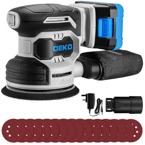 Cordless Sander: DEKOPRO 20V 2000mAh Cordless Random Orbital Sander,6000-13000RPM, 125mm Sander with 15Pcs Sandpapers & Dust Extraction for Sanding, Polishing Wood, DIY, Home Improvements