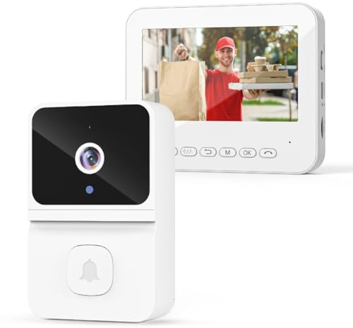 Gettimore Two-Way Video Intercom Doorbell with 43 Inch IPS Display, 85�� Wide-Angle Lens, Built-in 300mAh Battery, No App Required for Immediate Notifications, Compatible with Indoor Unit, Black