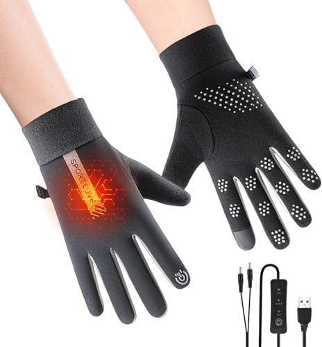 Guanti riscaldati, antiscivolo, impermeabili, 3 modalità di temperatura, guanti riscaldanti USB, per uomini, ragazzi, adolescenti, sci, snowboard, slittino, ciclismo