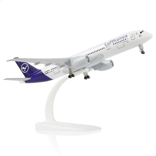 QIYUMOKE 1/300 Boeing 787 flygplansmodell av gjuten metall för Lufthansa 787 med stativ, flygplansmodell av legering, utställningsobjekt, samlarmodellbyggsats som gåva