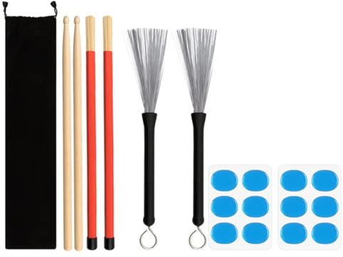 Mipcase Metal Drum Brush Set with Tenor Drumsticks and Drum Dampeners Bamboo Rute Sticks and Soft Cloth Bag Percussion Accessories