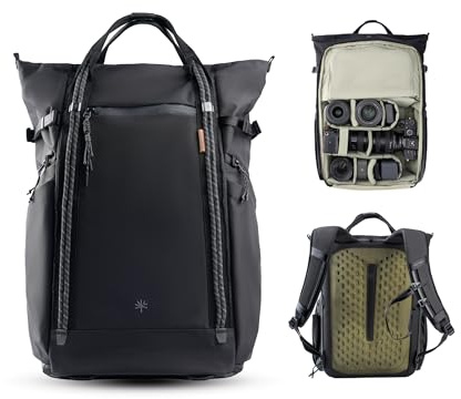 PGYTECH OneGo Roamer Zaino Fotografico 18L, Tote Casual Idrorepellente con Doppio Trasporto, per Fotocamere Reflex/Mirrorless, Drone DJI Mavic, MacBook Air 15, Supporto Treppiede (Nero)