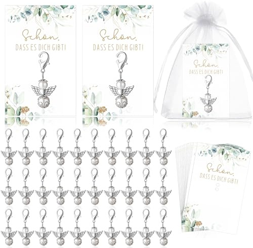 Jadive 36 Sets Schutzengel Anhänger Gastgeschenke Engel Anhänger Organzatasche und Schön DASS Es Dich Gibt Karte Gästegeschenke für Hochzeit Taufe Kommunion Konfirmation Weihnachten