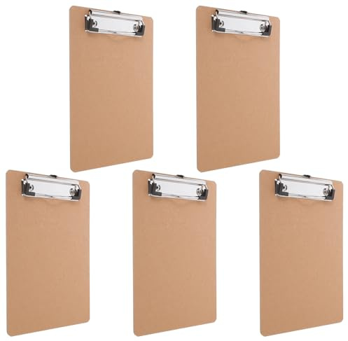 YARNOW Lot de 5 Planchettes à Pince en Bois et Fer, Presse-papiers Pratique et Résistant, Format A5 15x23 Cm, pour Bureau et Maison