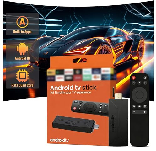 H8 Android TV Stick 16.0, Smart TV Stick HD, Processore Quad-Core H313, 2 GB RAM, 16 GB ROM, Supporta WiFi, Dispositivo TV Android Plug-and-Play per Home Theater e Viaggi