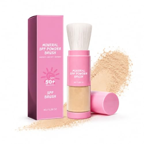 Vaethy Mineral Solskyddspuder, SPF 50 Sunscreen Setting Powder, solskydd hårbotten med borste, vattentät, ventilerande ansiktspuder, minerallöst pulver lämplig för alla hudtyper