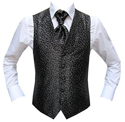 MMUGA Hochzeitswesten Set mit Plastron Schwarz 58