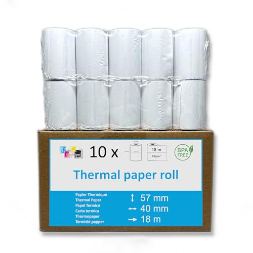 10 rullar termiskt papper till rullar 57 x 40 mm vit BPA-fri