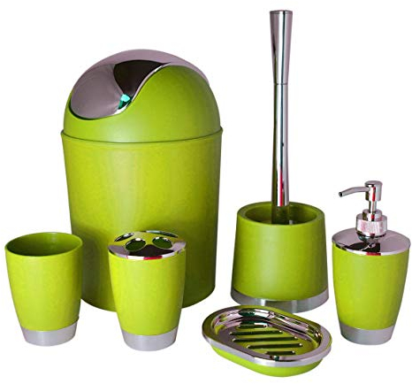 Juego de accesorios para baño de 6 piezas, incluye escobilla, cubo de basura, jabonera, vaso para cepillos de dientes, dispensador de jabón y vaso de enjuague, diseño moderno
