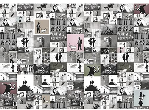 Runa Art Papel tapiz fotográfico collage de Banksy 352 x 250 cm Lana Fondo De Pantalla XXL Moderna Decoración De Pared Sala Cuarto Oficina Salón gris rosado 9084011b