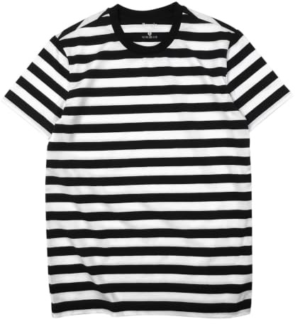 Zengjo Mens Striped T Shirt Short Sleeve Cotton Spandex Crew Neck Top Men