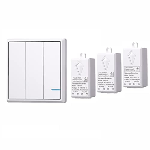 Mengshen Kit Interruttore Luci Wireless, 1 Interruttore A Tre Bande + 3 Ricevitori, Nessun Cablaggio Richiesto, Facile Da Installare