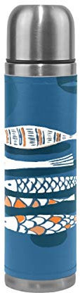 Blaue Mädchen Fisch Wasserflasche Wasserkanne Edelstahl Isolierte Isolierflasche Auslaufsicher Leder Verpackung(500 ml)