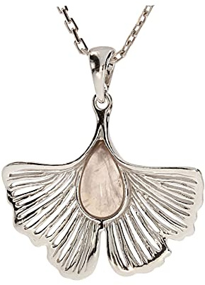 Artisana-Schmuck Rosenquarz Anhänger Ginkgo Blüte (ohne Kette), gefasst in 925/000 Sterling Silber rhodiniert