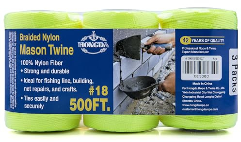 HONGDA Mason Line Set, 500 Feet #18 Braided Nylon Mason line String Perfect for Masonry Jobs and for The Layout of General Construction, Gardening, DIY Project, Fluorescent Yellow