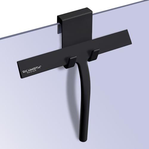 RICHMIRTH Duschabzieher Set 23 cm - Silikon Duschwischer Fensterabzieher Badezimmerwischer Glasabzieher Dusche mit Edelstahl (schwarz)