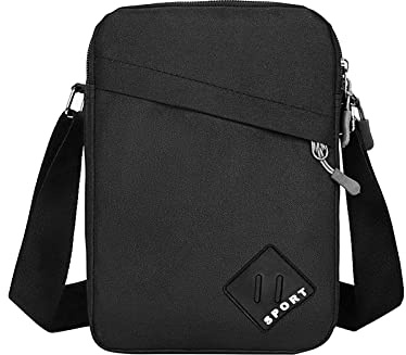 FuninCrea Mens Shoulder Bag, Nylon Mens Crossbody Bag with Zipper and Adjustable Strap, Waterproof Messenger Bags for Men, Small Messenger Bag with Multiple Pocket for Working, Travelling (black)
