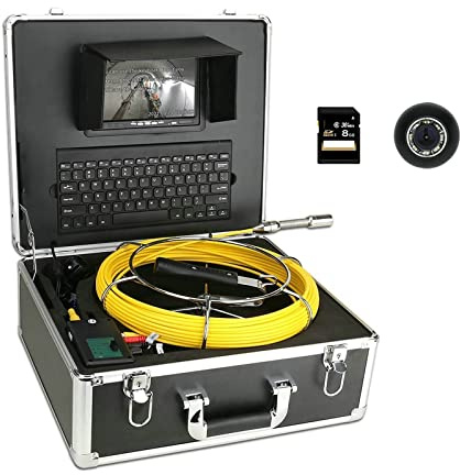 Endoscopica, Camera fognaria con videocamera for ispezione for tubi fognari da 7 pollici da 17 mm con tastiera, 8 GB Carta DVR IP68 Drenaggio dell'endoscopio industriale del gasdotto(20m)