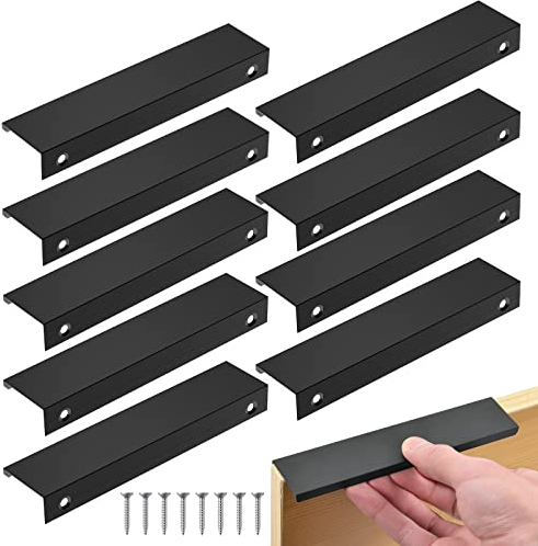 flintronic Poignée Cuisine Noir, 10PCS Entraxe Invisible Poignee de Meuble, poignet de porte en Aluminium, Noir Poignée Meuble pour Bureaux Tiroirs Armoires (128mm/ Long 150mm)