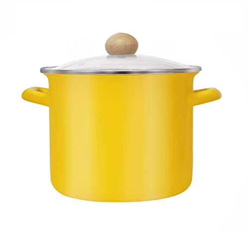 THEGA Pentola per Zuppa Smaltata - Pentola per Zuppa con Coperchio in Vetro, Pentola per Stufato in Anfora Addensata, Pentola per Zuppa Domestica in Stile Nordico (Color : Yellow, Size : 5L)