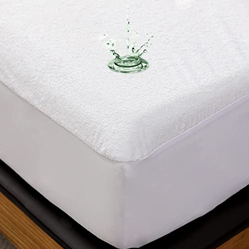 Prime Linens Terry Towel Mattress Protector Waterproof Dust Mite Proof Mattress Pad Cover with Extra Deep 35Cm Fitted Skirt Soft Anti Allergic (White, King)