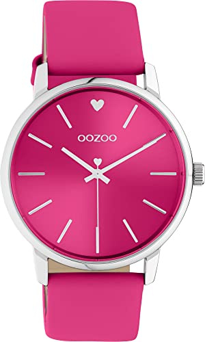 Oozoo Vintage Damen Uhr - Silber Armbanduhr Damen mit 20mm Lederarmband in Rauchpink- Analog Damenuhr in rund C10989