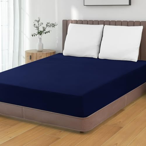 HENGWEI Spannbettlaken 200x200cm Mikrofaser, Spannbetttuch bis 30cm Matratzenhöhe Weiche Matratzenauflage, mit Elastischem Boxspring, für Boxspringbett & Wasserbett, Marineblau