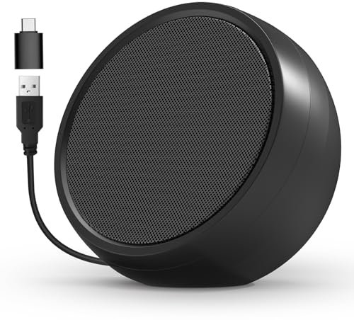 ABRRU USB Computer Speaker for Laptop, External Speakers for Desktop Computer with Crystal Clear Sound, Rich Bass and Volume Buttons, Plug-N-Play (Black)