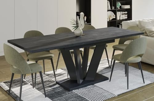 Endo-Moebel Esstisch Alex 130cm auf 210cm erweiterbar Säulen-Tisch Küchentisch ELEGANT (Beton Dunkel)