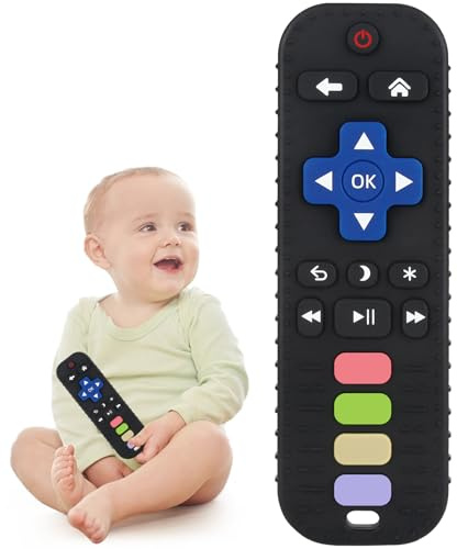WUJUN Baby Teether Toy Chew Toy for Babies 3-24 Months TV Remote Control Shape Teething Relief Baby Toys for Infants (Black)