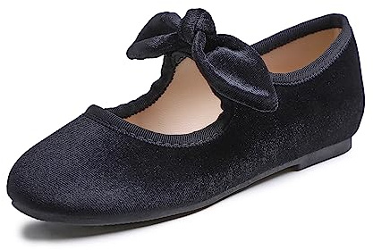 Feversole Girls Cute Dress,Ragazze Mary Jane Strap Scarpe Basse Ballerine da Principessa Scarpe da Scuola Piatte Fiocco Carino Nero Napa 33 EU