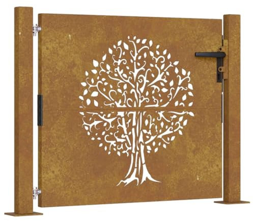 vidaXL Cancello da Giardino 105x80 cm in Acciaio Corten Design Albero, Metallo, Con Serratura per Ingresso Anteriore