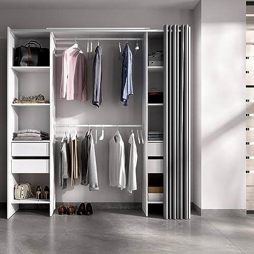 Dmora - Großer Kleiderschrank Resegone, Struktur für begehbaren Kleiderschrank, offener Kleiderbügel, 180x50h205 cm, Weiß und Grau